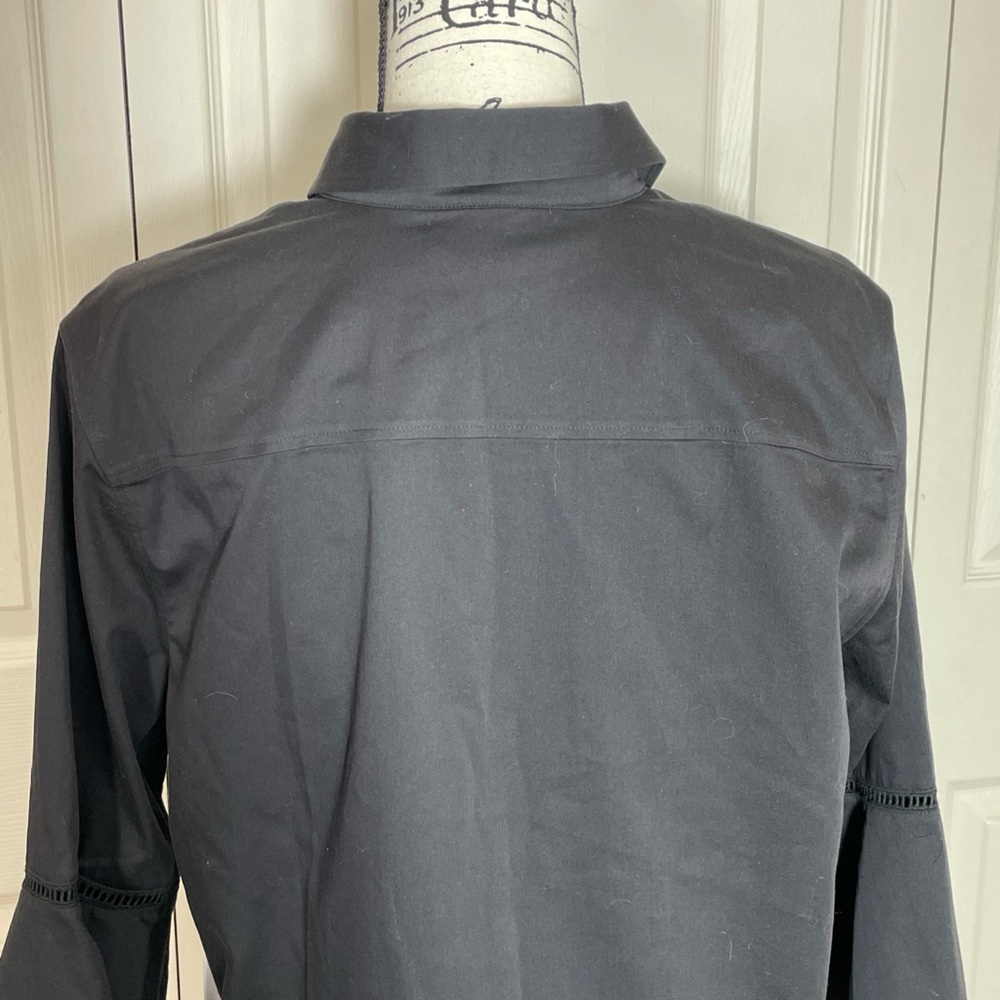 Chico’s Women's Black Stretch Cotton Flared Sleeve LS Button Up Shirt - Sz 2 NWT - Picture 5 of 14